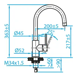 Caressi Basic Line RVS yksikahvainen keittiösekoittaja CABL002I 1208920577