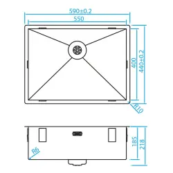 Caressi pesuallas ruostumaton teräs CAPP55R6R0 B55xL40xS18.5cm pintaan asennettava, alta asennettava, tasoon upotettava 1208920588