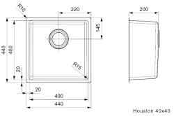 Reginox Houston RVS keukenspoelbak 40x40 alsein, opsein ja tasopintaan L2000 R32848