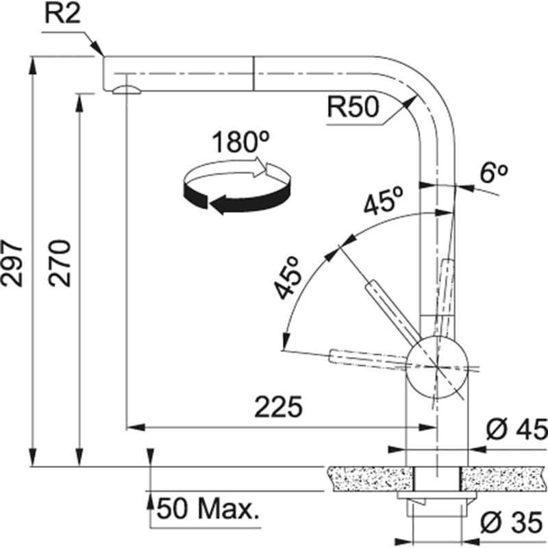 Franke RVS harjattu keittiöhana Atlas Neo, ulosvedettävä suutin inox 115.0521.438