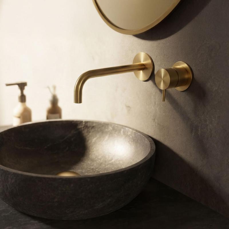 Waterevolution Flow built-in washbasin faucet, brushed brass with 25 cm spout T116BLE-25