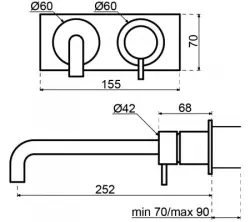 Waterevolution Flow upotettava pesuallas hana PVD Harjattu Kupari -peitelevyllä ja 21cm ulostulolla T1161CPE-21
