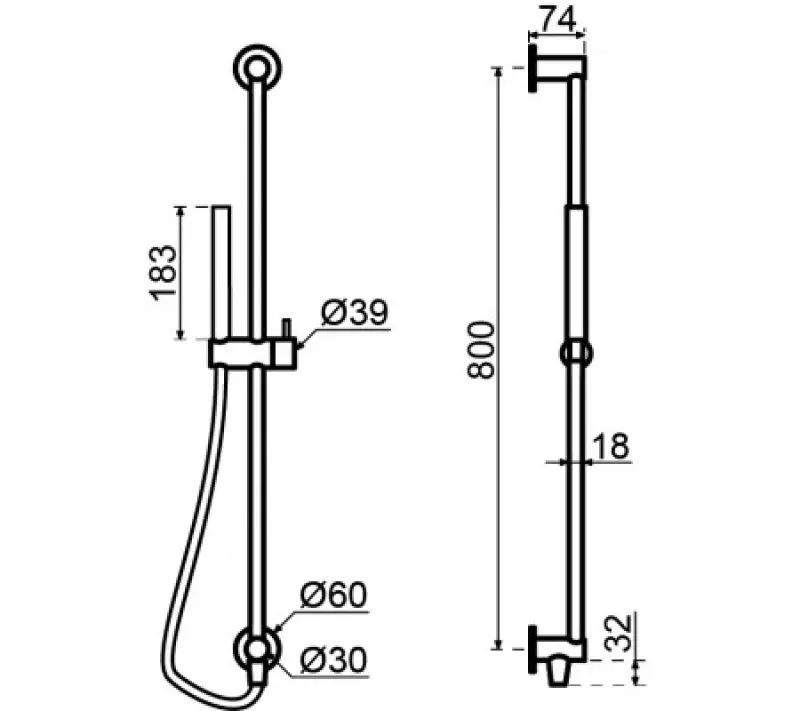 Waterevolution Flow liukukahvasetti käsisuihkulla 800 mm Gun Metal T1661GME
