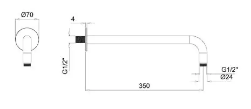 SB Rubinetterie Universal wall-mounted shower arm round 35cm colour matt black 1208946666