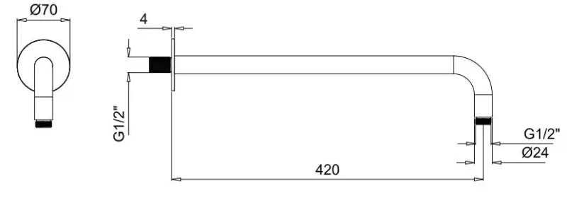 SB Rubinetterie Universal wall-mounted shower arm round 42cm colour chrome 1208946670