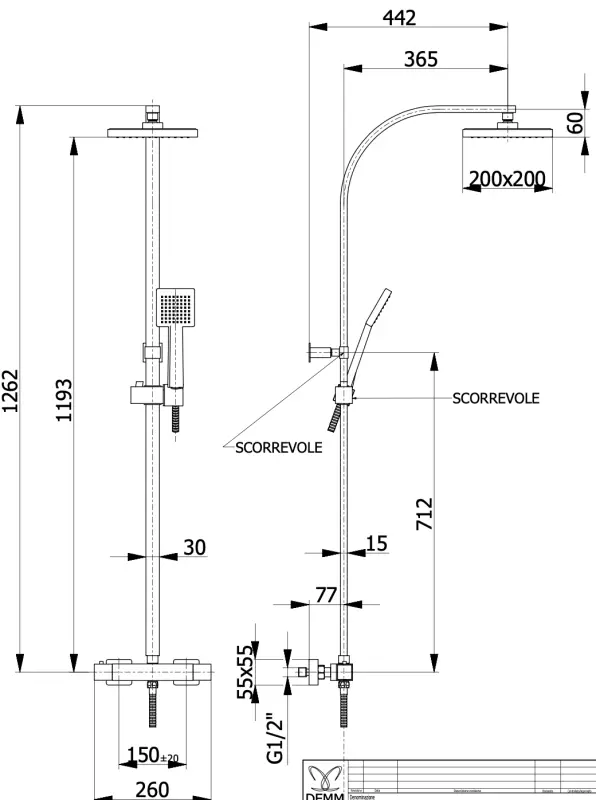 DEMM Shower suihkuyhdistelmä termostaatti sadesuihkulla kromi 1208946966
