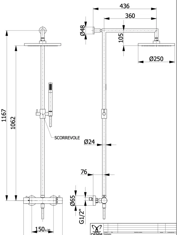 DEMM Shower suihkuyhdistelmä termostaatti sadesuihkulla kromi 1208946967