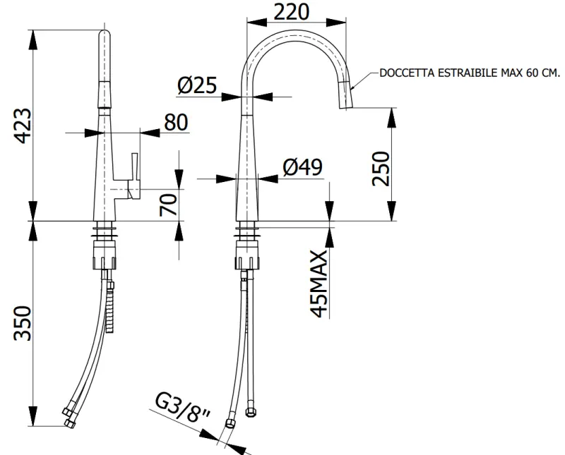 DEMM keittiöhana ulosvedettävällä juoksuputkella kromi 1208947332