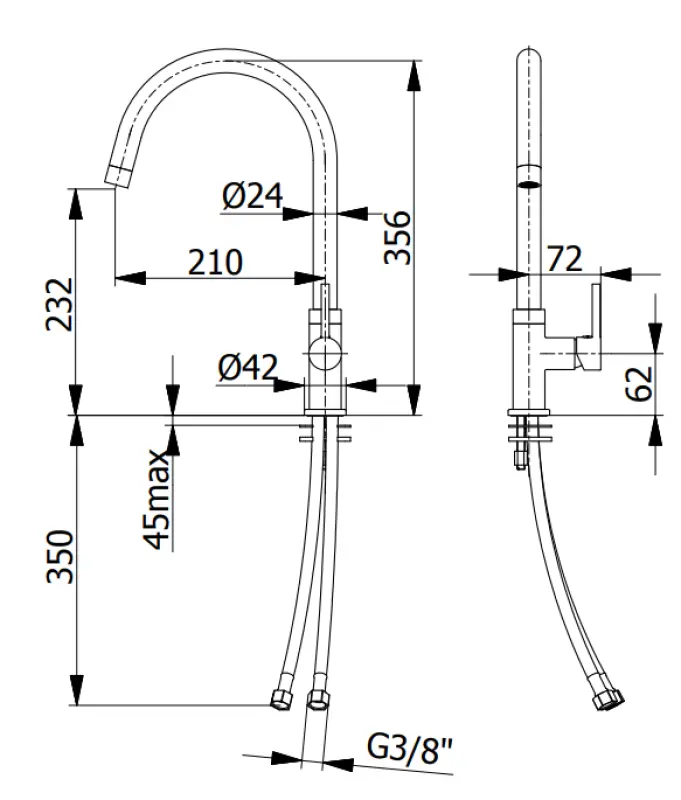 DEMM keittiöhana yksikahvainen kääntyvällä juoksuputkella kromi 1208947356