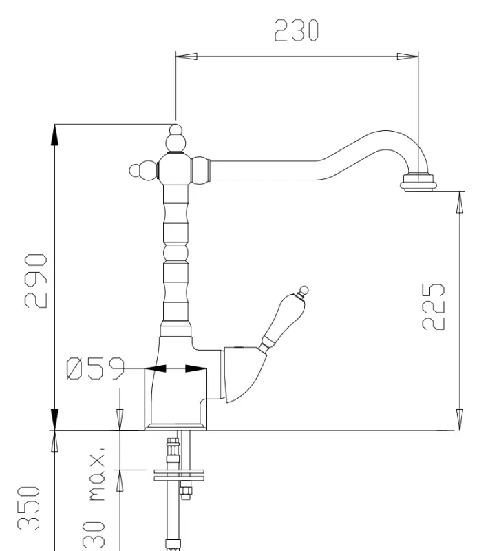 DEMM nostalginen keittiöhana kääntyvällä nokalla kromi klassinen 1208947364