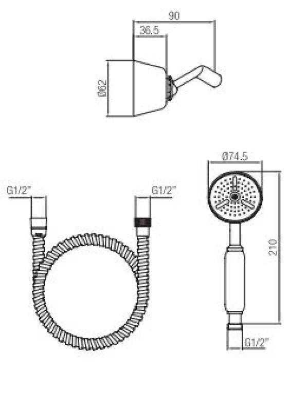 PB klassinen käsisuihkusetti ripustuskoukulla ruostumaton teräs 1208952419
