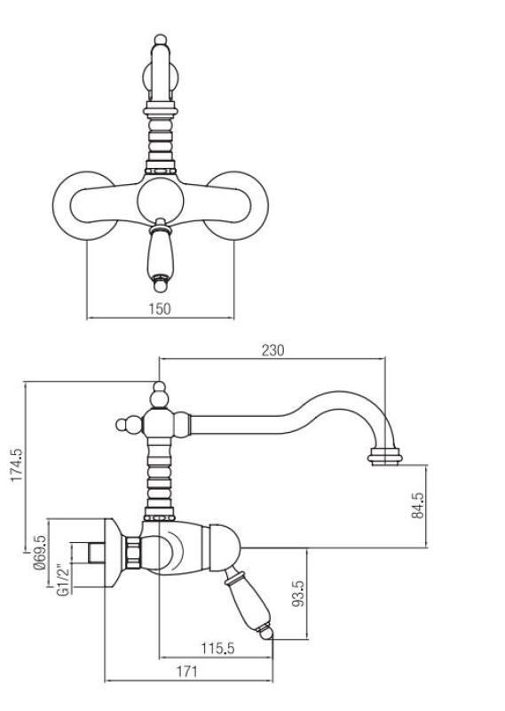 PB nostalgic single lever wall tap surface mounted white handle chrome