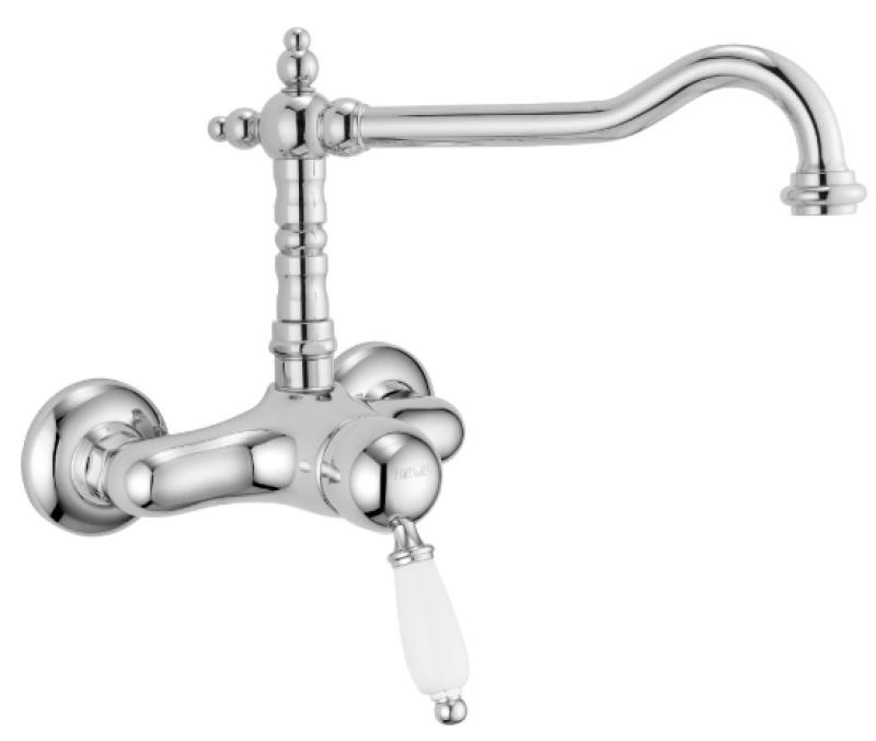 PB nostalgic single lever wall tap surface mounted white handle stainless steel