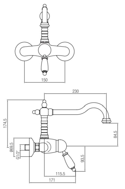 PB nostalgic single lever wall tap surface mounted white handle stainless steel
