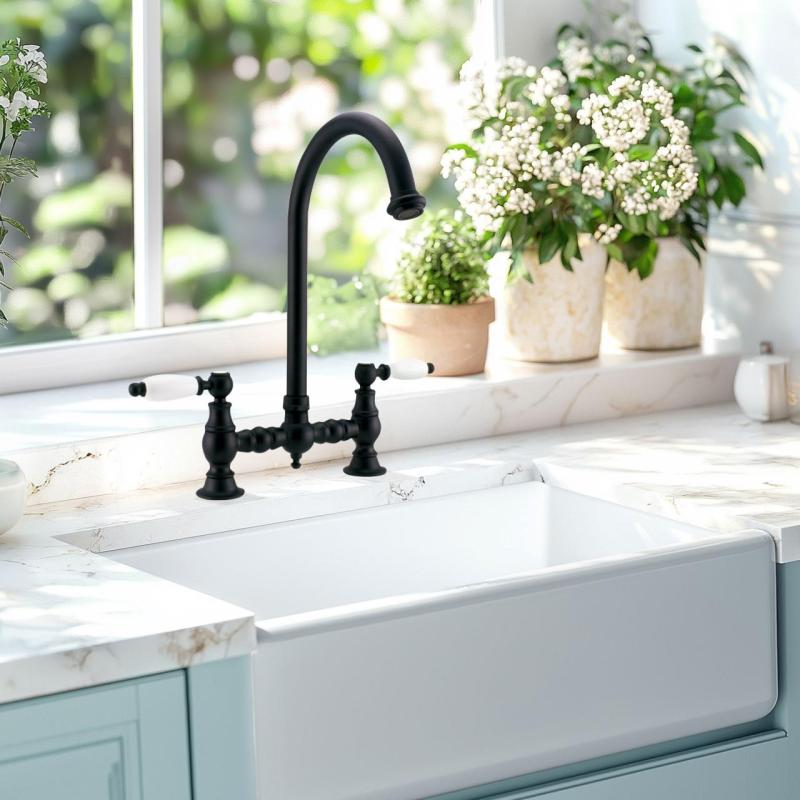 PB Nostalginen Silta Keittiöhana mattamusta pyöreä juoksuputki valkoisilla kahvoilla PBN.ZW.R.WH