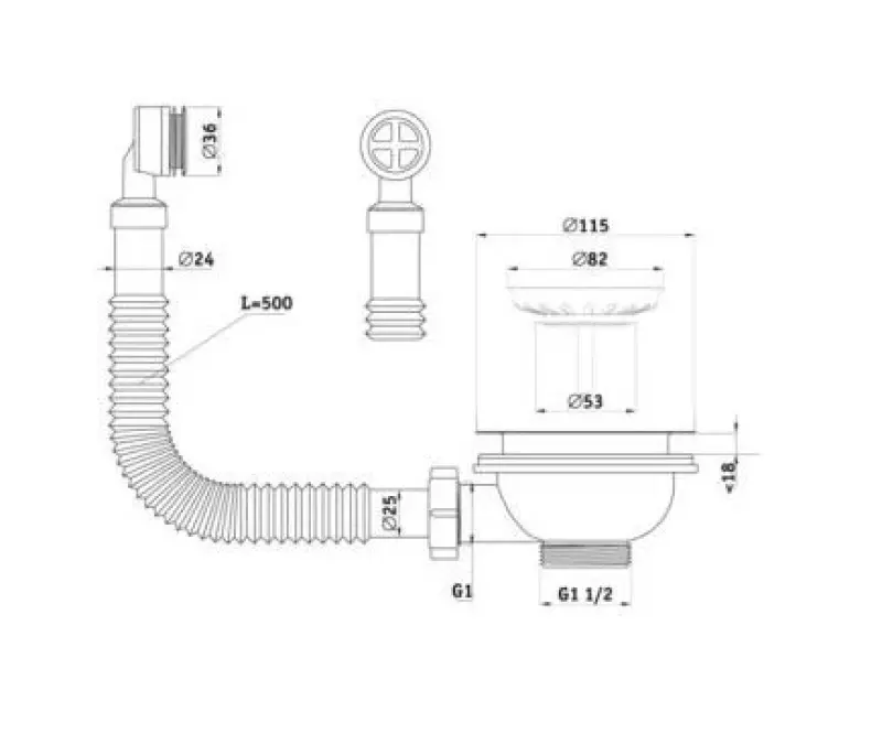 GraniteMy Drain set black with round overflow 1208953201