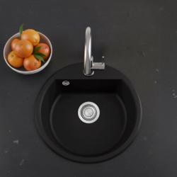 GraniteMy Bremen pyöreä graniittiallas 43 cm musta pinta-asennus ja upotus hanareikätasolla ruostumattomasta teräksestä valmistetulla tulpalla 1208953206