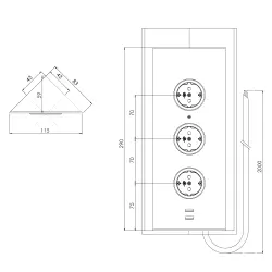 Energiasarake, jossa on 3 maadoitettua pistorasiaa ja 2 USB-laturia, ruostumaton teräs 1208953216