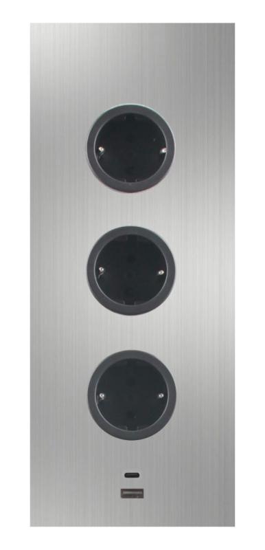 Indux Corner Energia-pylväs, jossa on 3 pistorasiaa, maadoitus ja kaksois-USB-A&amp;C-laturi, ruostumaton teräs 1208953216