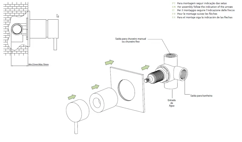 Waterevolution Flow concealed 2 exits diverter pvd brushed copper with round rosette T1482RCPE