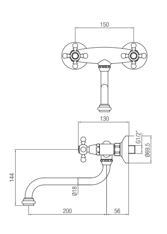 Nostalginen keittiöhana Classic seinäsekoitin kupari 1208953531