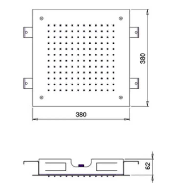 SB Square sadesuihku upotettu 380x380mm Harjattu Messinki PVD