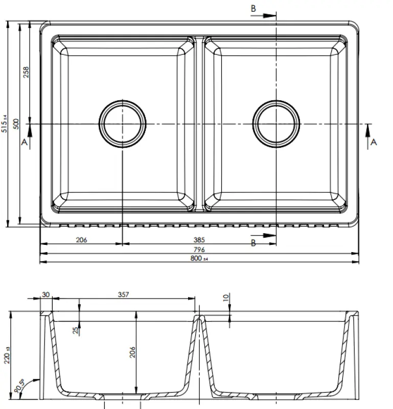 GraniteMy Tradition maaseudun kaksinkertainen pesuallas 2-puoleinen graniittiallas 80x50cm valkoinen päällirakenne, alusrakenne ja tasorakenne 1208953698