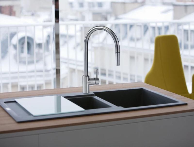 Franke Kitchen tap Eos Neo with spout pull-out spray head completely stainless steel 115.0590.045