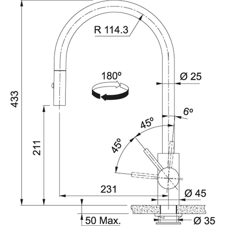 Franke Kitchen tap Eos Neo with spout pull-out spray head pvd gun metal 115.0628.256 - Productafbeelding 7
