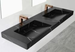 Solid-S Marmori kaksinkertainen pesuallas solid surface musta marmori matta ilman hanareikää solid-kannella B160xD45xH8 1208953890
