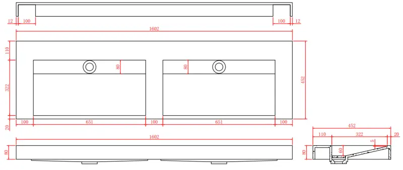 Solid-S Marmori kaksinkertainen pesuallas solid surface musta marmori matta ilman hanareikää solid-kannella B160xD45xH8 1208953890