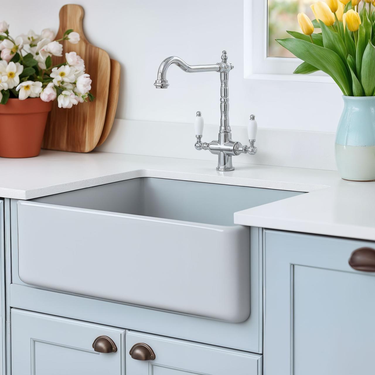 PB Nostalgic classic country kitchen tap chrome with white handles 1208953911 - Productafbeelding 2