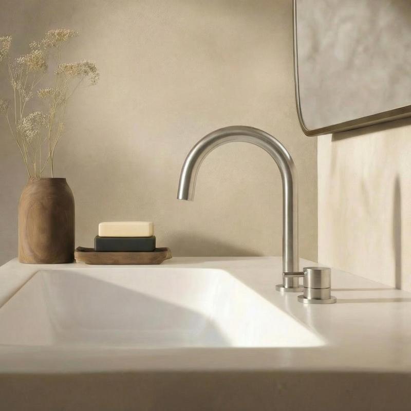 Waterevolution Flow 2-hole sink faucet full stainless steel with low U-Shaped 113mm spout T1121UIE