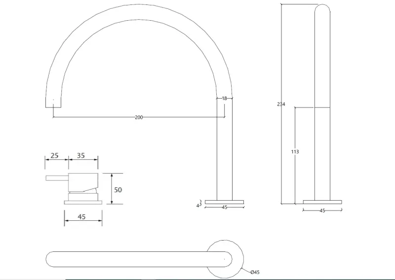 Waterevolution Flow 2-reikäinen musta pesuallashana, jossa matala U 113mm juoksuputki T1121UPR