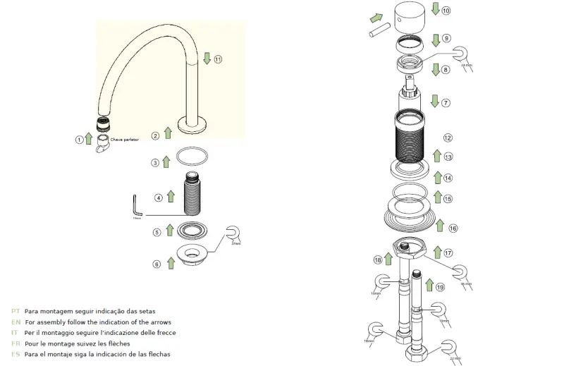 Waterevolution Flow 2-reikäinen musta pesuallashana, jossa matala U 113mm juoksuputki T1121UPR