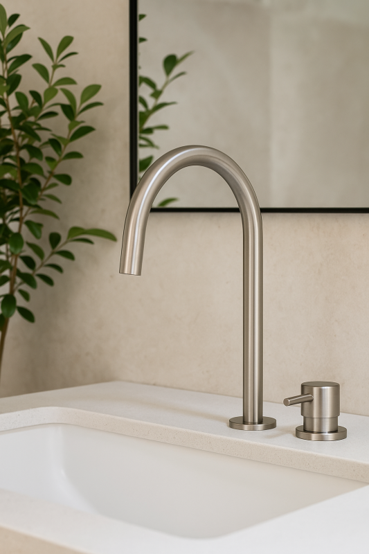 Waterevolution Flow 2-reikäinen pesuallashana, kokonaan ruostumatonta terästä, korkea U 200 mm:n ulostulo T1122UIE