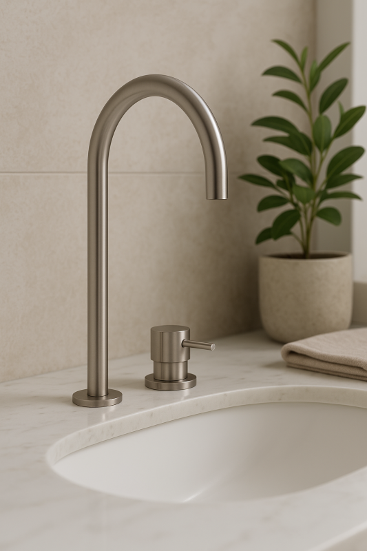 Waterevolution Flow 2-reikäinen pesuallashana, kokonaan ruostumatonta terästä, korkea U 200 mm:n ulostulo T1122UIE