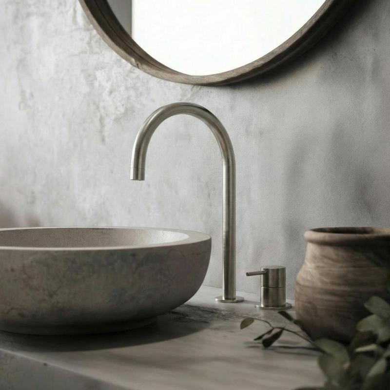 Waterevolution Flow 2-hole basin faucet, fully stainless steel with high U 200mm spout T1122UIE