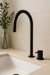 Waterevolution Flow 2-reikäinen pesuallashana musta, korkea U 200 mm ulostulo T1122UPR