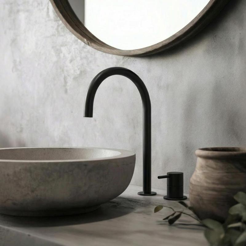 Waterevolution Flow 2-hole basin tap black with high U 200mm spout T1122UPR