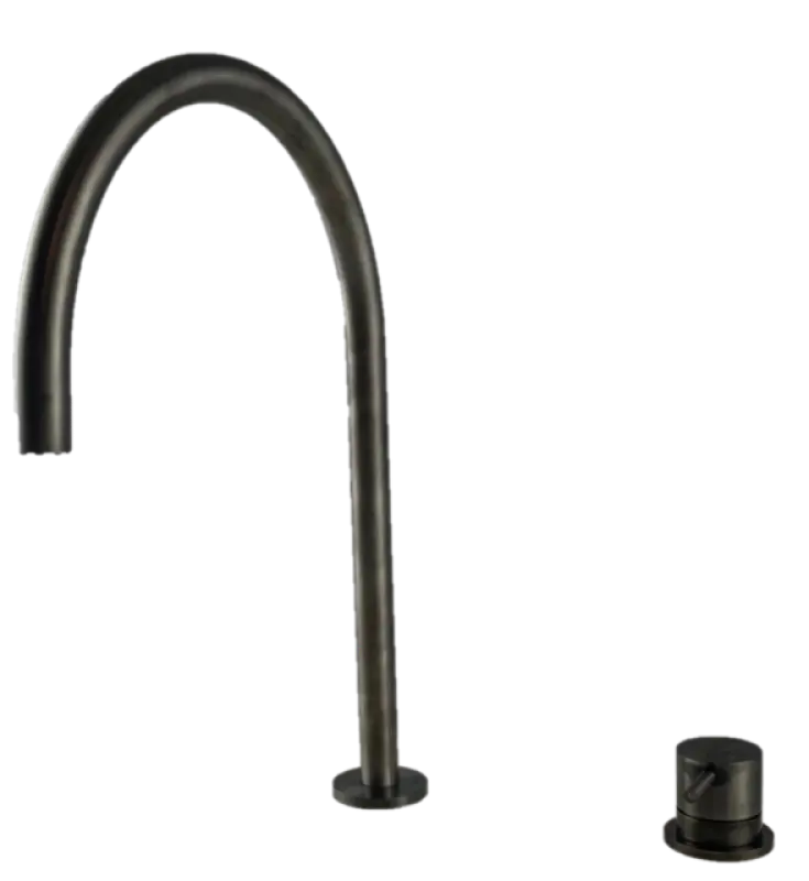 Waterevolution Flow 2-reikäinen pesuallashana PVD Gun Metal, korkea U 200 mm ulostulo T1122UGME
