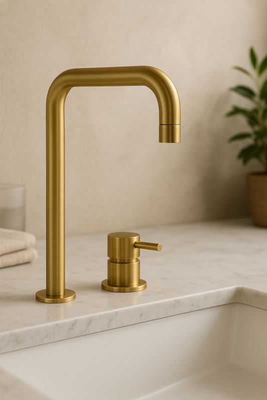 Waterevolution Flow 2-hole sink faucet with high spout 222 brushed brass T122HLE