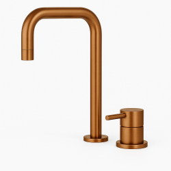 Waterevolution Flow 2-reikäinen pesuallashana, korkea juoksuputki 222 PVD Harjattu Kupari T122HCPE