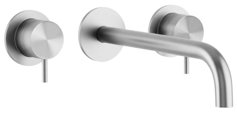 Waterevolution Flow 3-reikäinen upotettava pesuallashana, kokonaan ruostumatonta terästä, ulostuloputki 15 cm T1163FIE-15