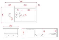 Solid-S Solid Surface -suihkulähde, mattamusta, L36 x S18 x K10 cm, kansi, malli vasen, hanareikä, 1208954158