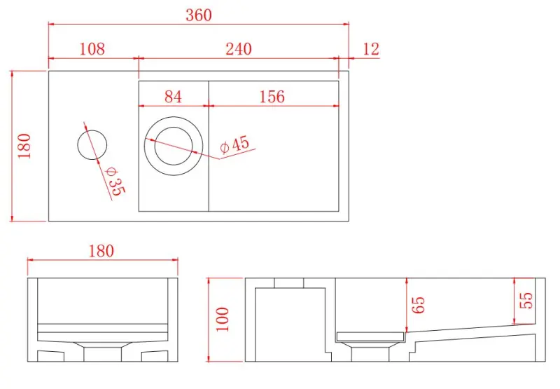Solid-S Solid Surface -suihkulähde, mattamusta, L36 x S18 x K10 cm, kansi, malli vasen, hanareikä, 1208954158