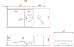 Solid-S Solid Surface -suihkulähde, matta musta, L36 x S18 x K10 cm, kansi, malli oikealle, hanareikällä 1208954163
