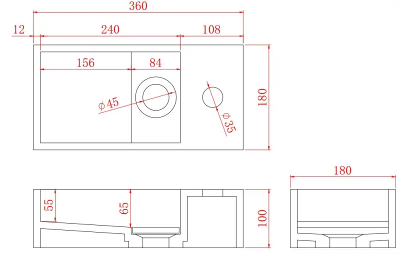 Solid-S Solid Surface -suihkulähde, matta musta, L36 x S18 x K10 cm, kansi, malli oikealle, hanareikällä 1208954163