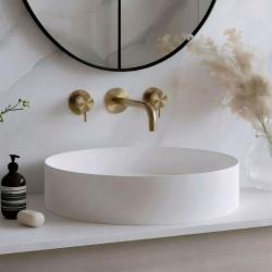 Waterevolution Flow 3-reikäinen upotettava pesuallashana, kokonaan harjattu messinki, ulostulo 15 cm T1163FLE-15