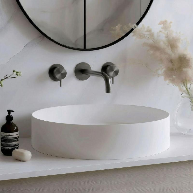 Waterevolution Flow 3-reikäinen upotettava pesuallashana PVD Gun metal, ulostulo 15 cm T1163FGME-15